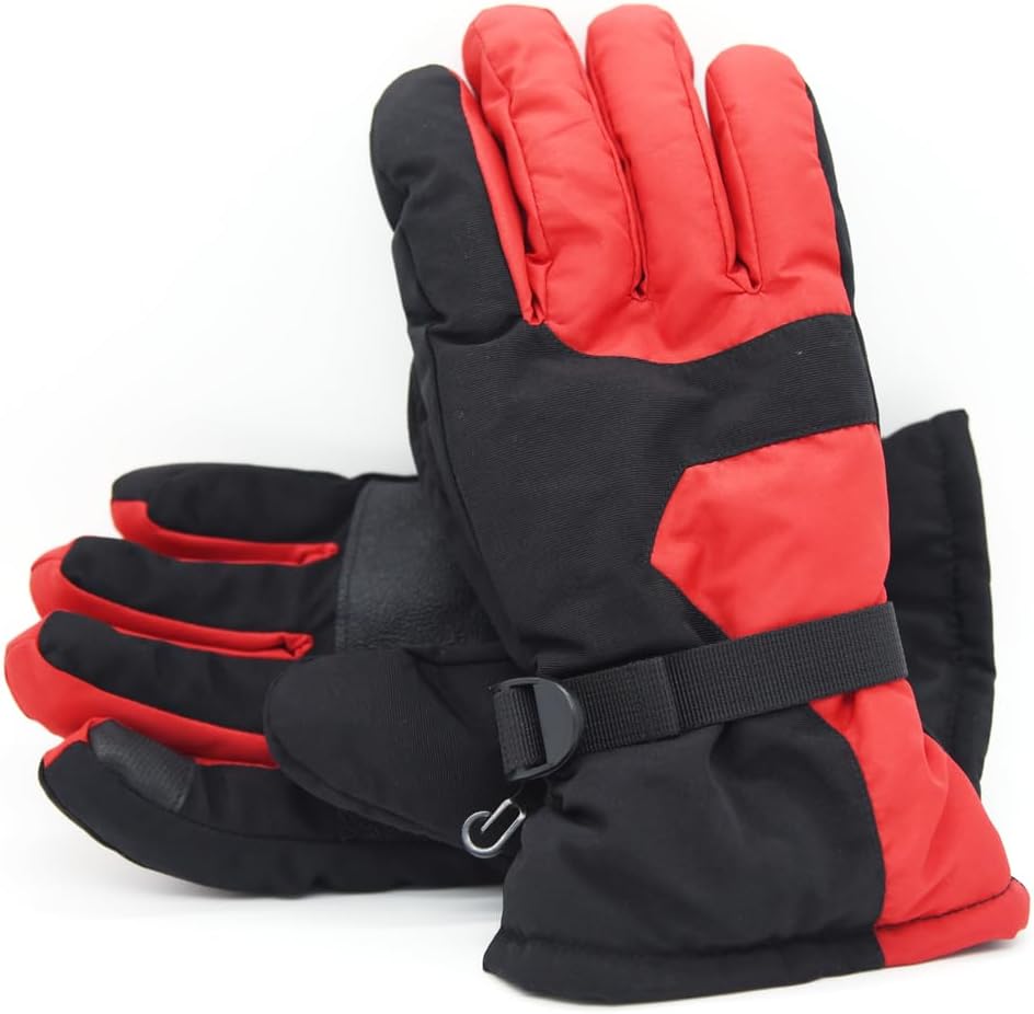 Warm & Waterproof Ski Gloves by JOITIAL - Red, Unisex, Anti-Slip