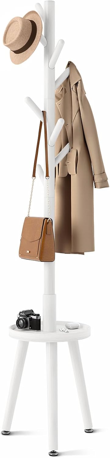 Stylish Wooden Coat Rack with 8 Hooks and Shelf for Home Use