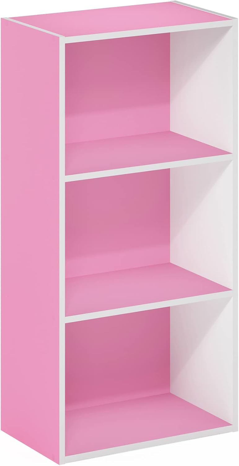 Furinno Luder 3-Tier Open Shelf Bookcase in Pink and White