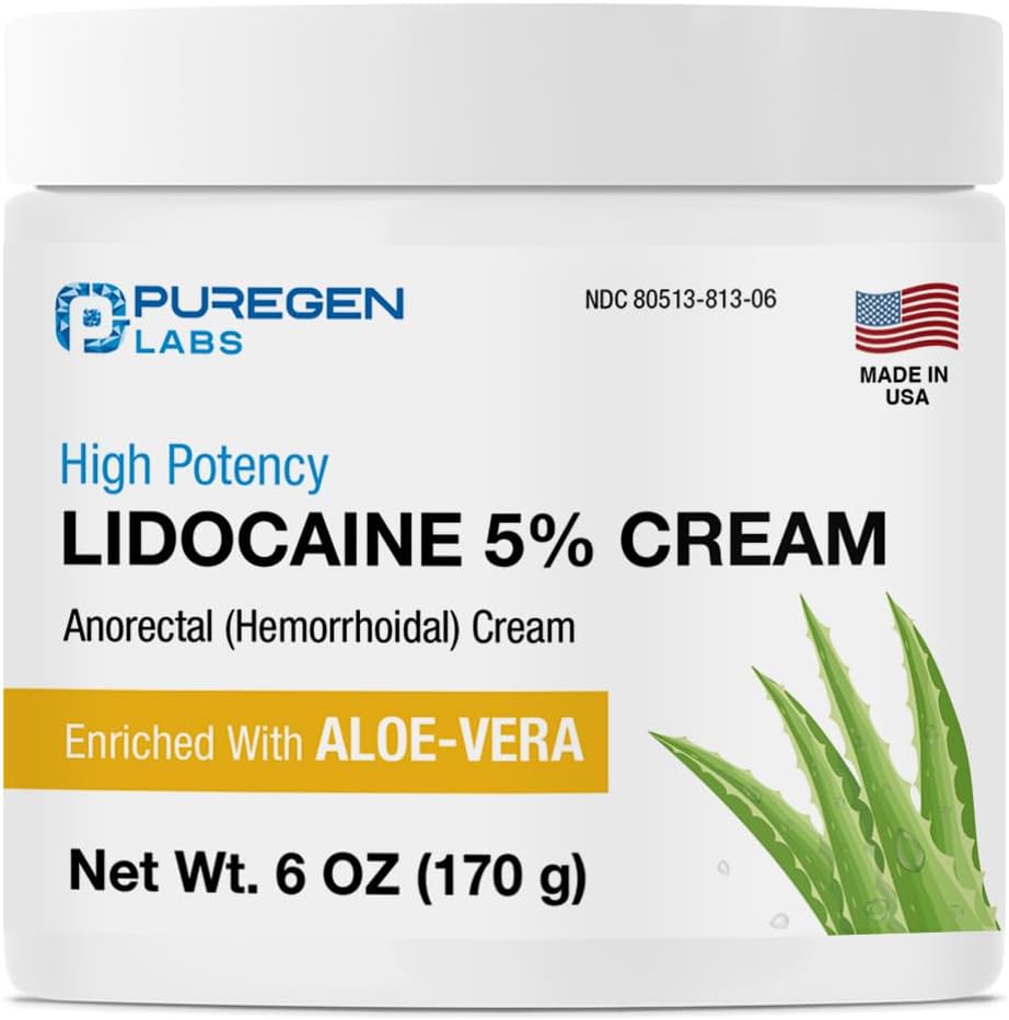 Puregen Labs 5% Lidocaine Numbing Cream for Pain Relief