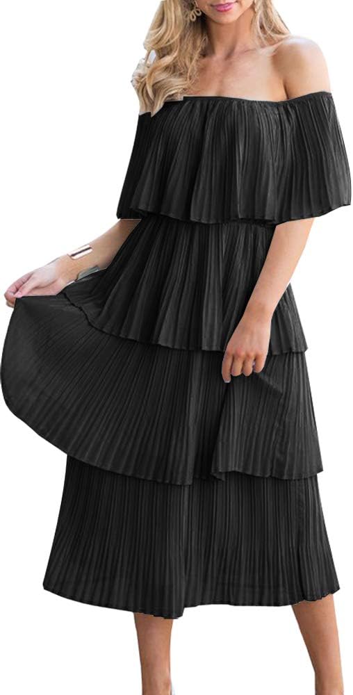 ETCYY Women's Off The Shoulder Ruffles Maxi Dress for Summer