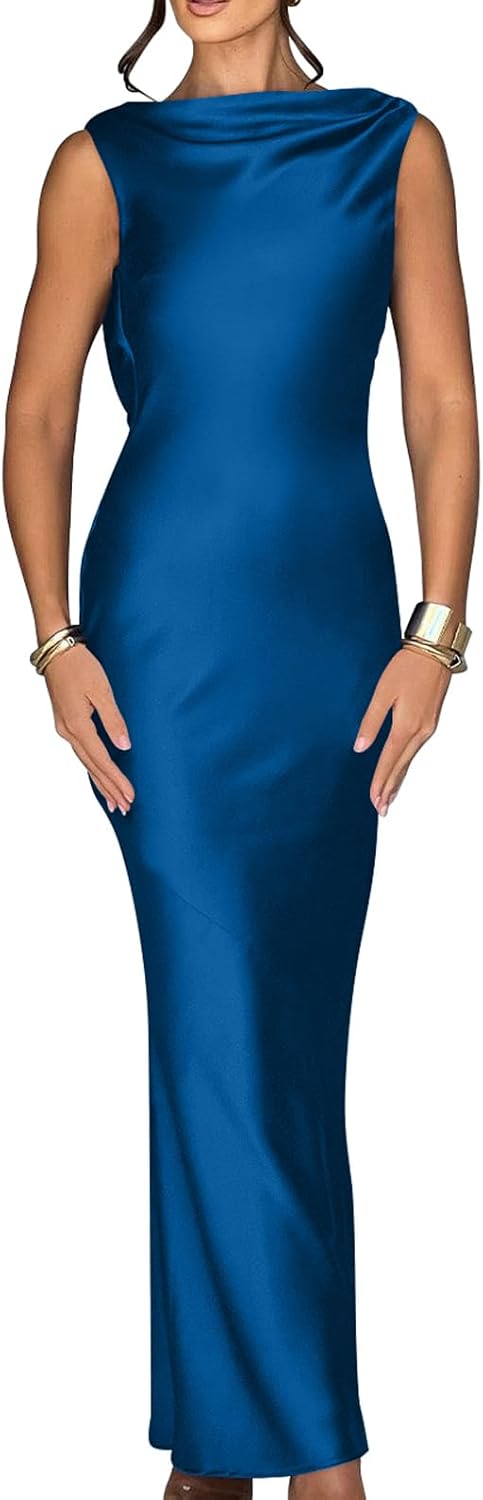 Satin High Neck Maxi Dress - Elegant Cocktail Chic