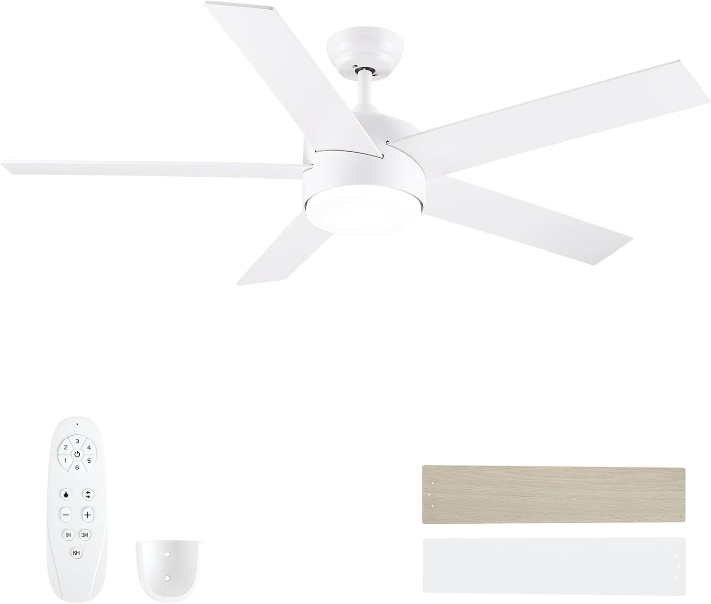 52 inch White Ceiling Fan with Lights and Remote Control Options