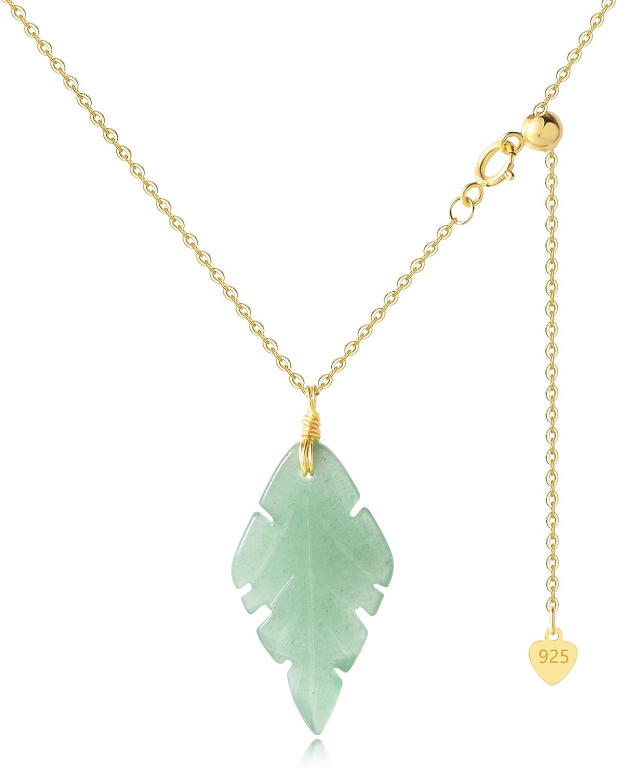 Leaf Drop Necklace with Green Jade Pendant for Women and Girls
