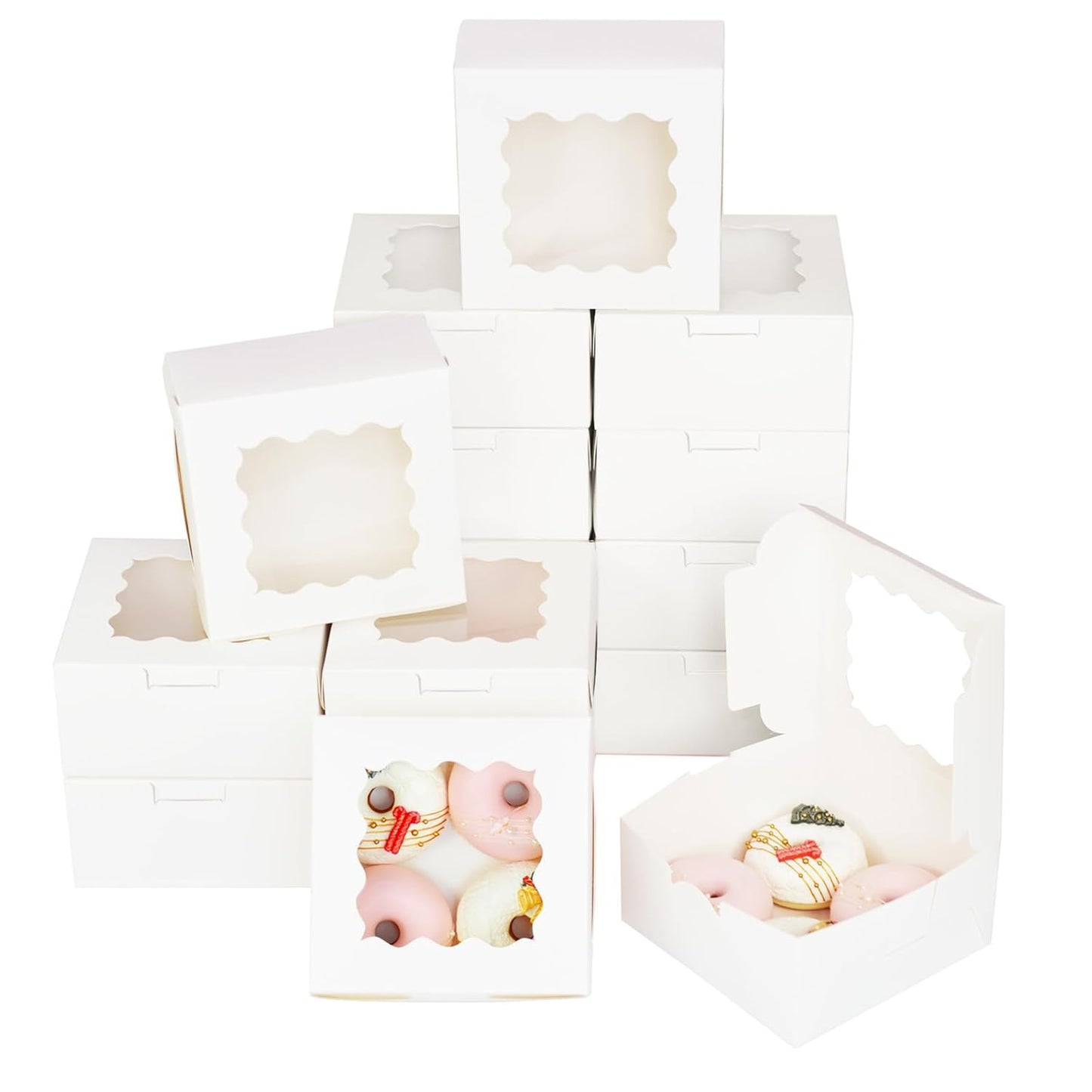 Bakepacker 100pcs White Cookie Boxes for Bakery Treats