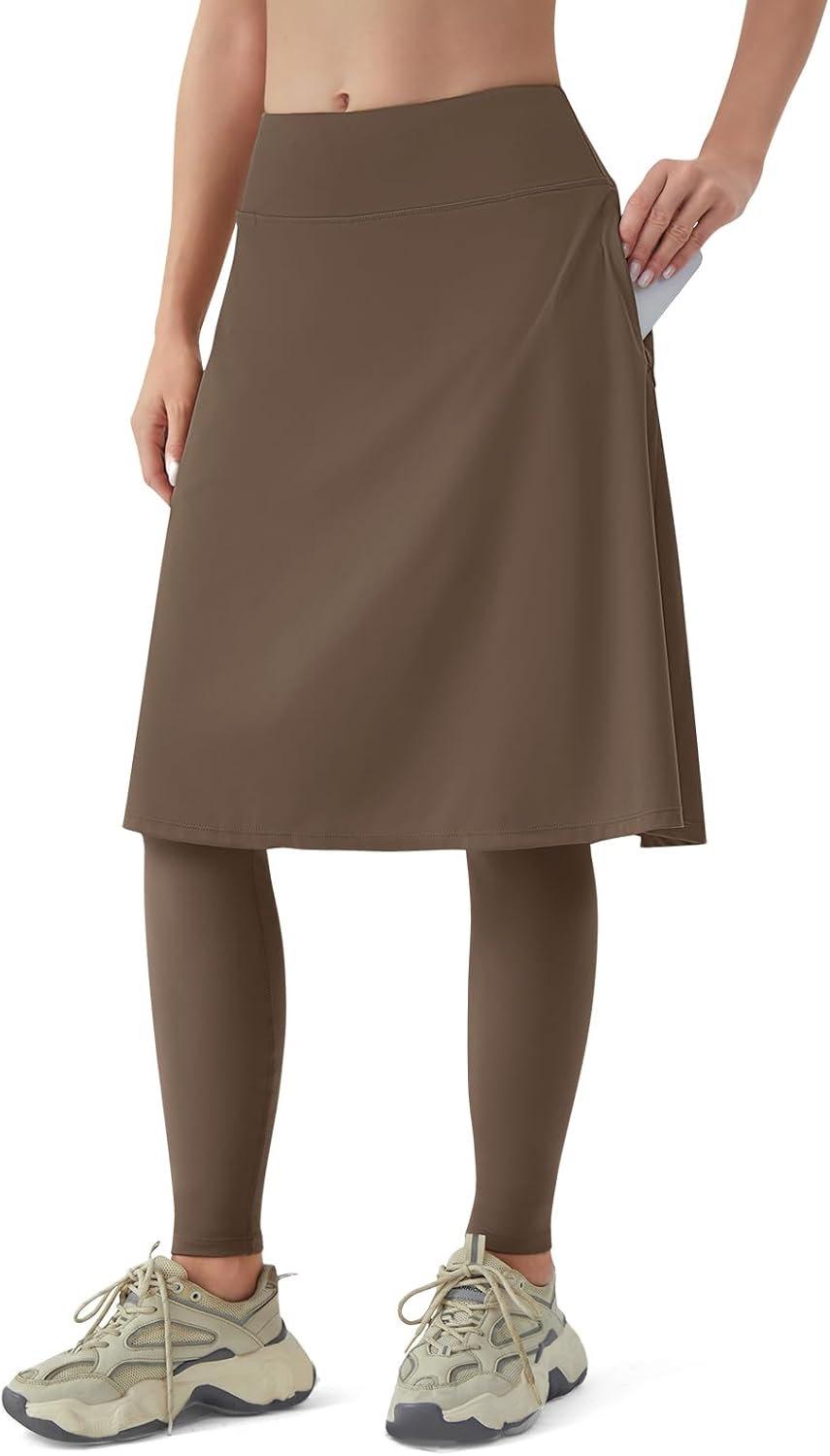 ANIVIVO Women Long Knee Length Skirted Leggings with Pockets