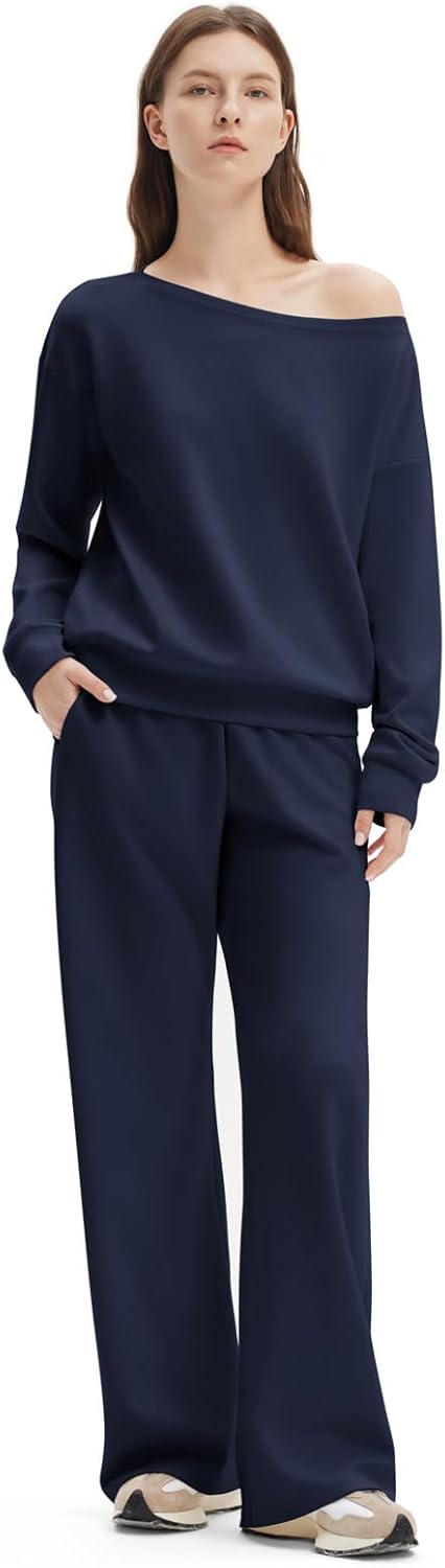 SUUKSESS Women 2 Piece Lounge Set Off Shoulder Sweatshirt