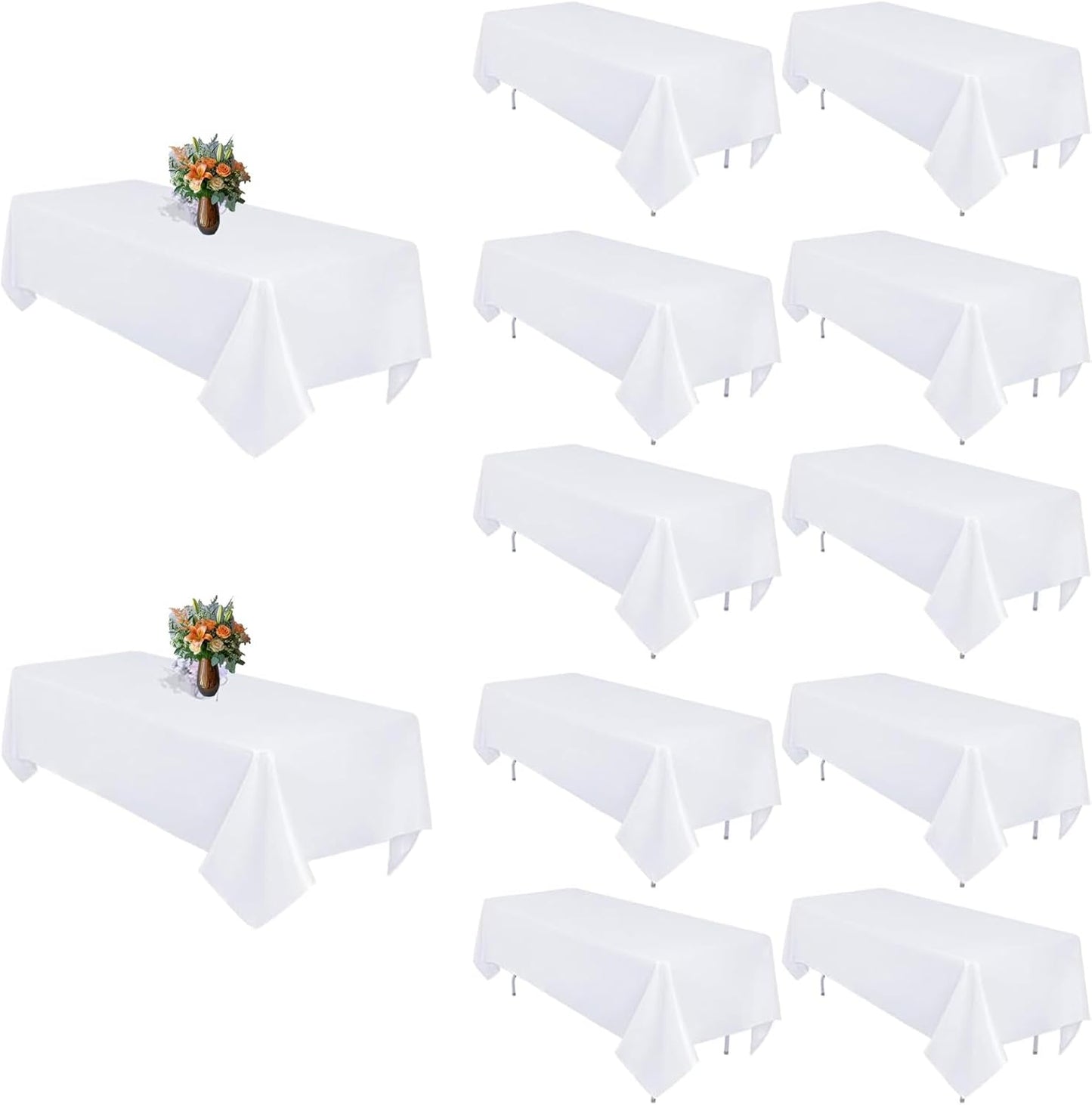 White Tablecloth for 6-8Ft Rectangle Tables - 12 Pack Durable