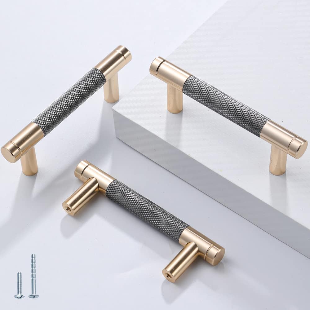 12 Pack 3 Inch Gold and Grey Cabinet Pulls for Modern Homes