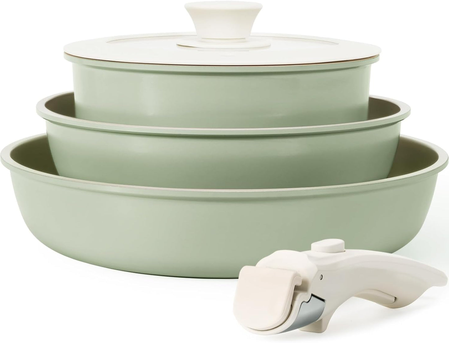KIKCOIN Nonstick Ceramic Cookware Set with Detachable Handle