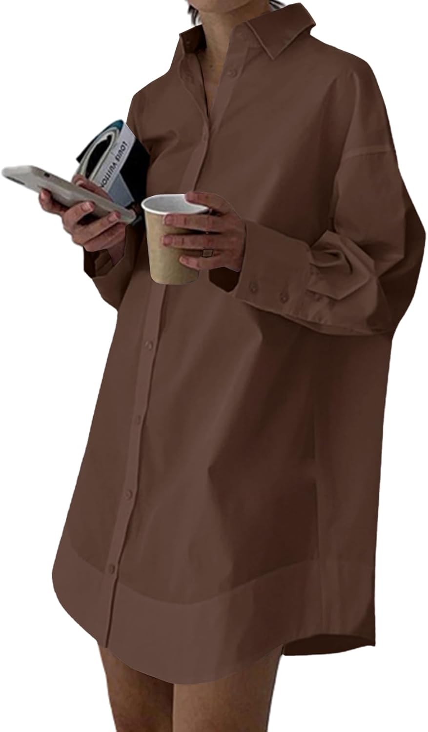 LYANER Women's Casual Shirt Dress with V Neck and Long Sleeves