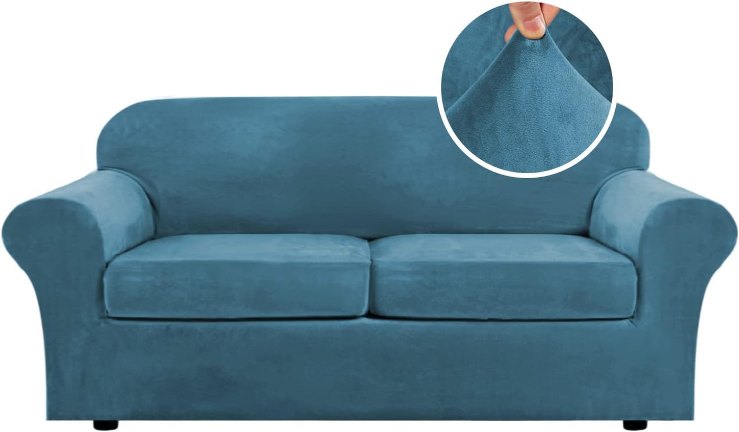 H.VERSAILTEX Real Velvet Plush 3 Piece Sofa Covers for Comfort