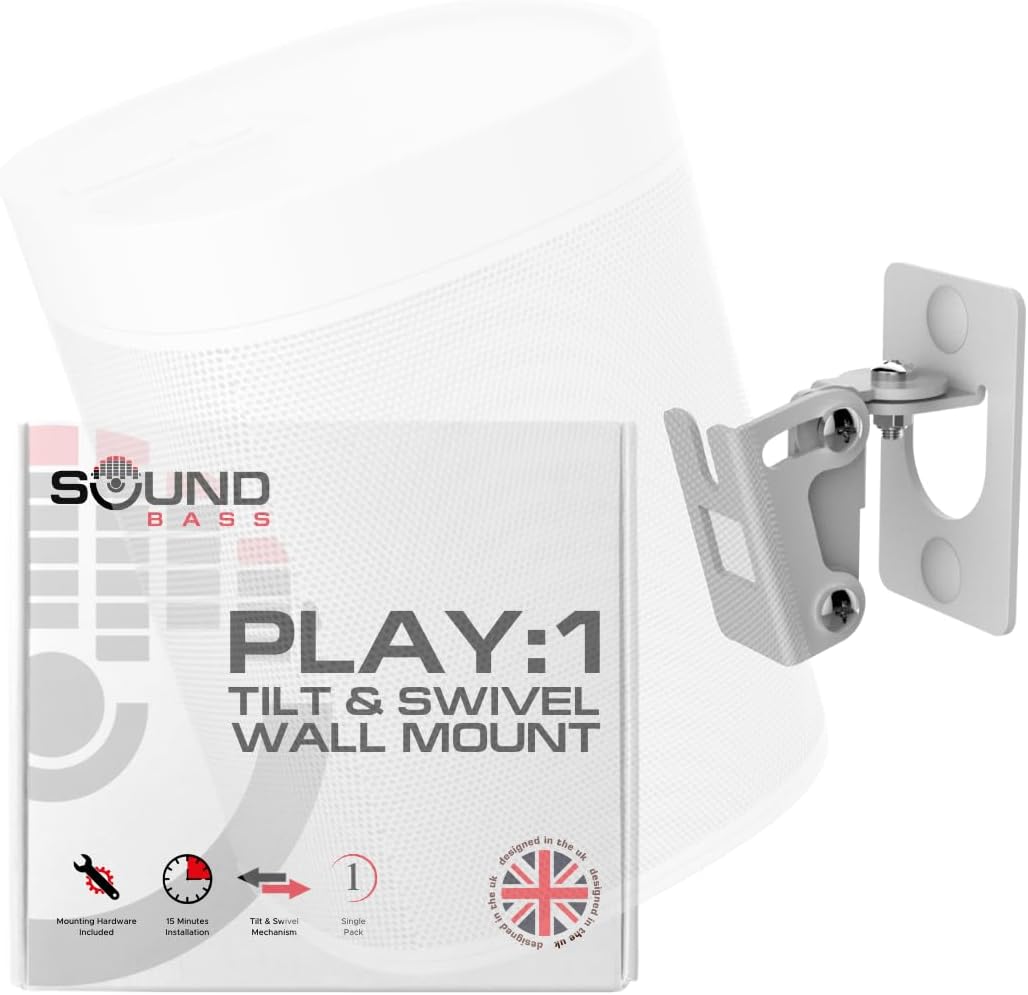White Sonos Play:1 Wall Mount - Swivel & Tilt for Superior Sound