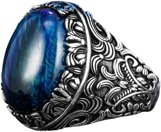 Vintage Blue Tiger Eye Ring in Sterling Silver with Filigree Design