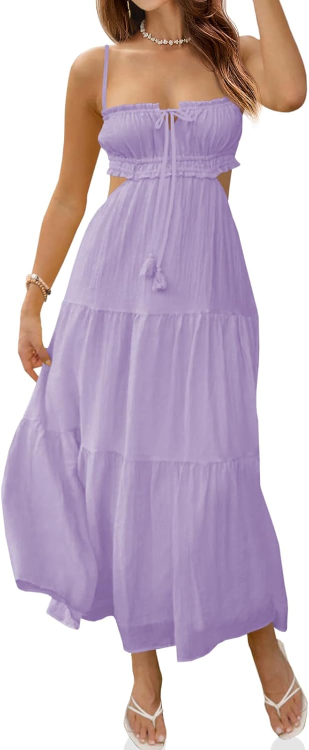 Fisoew Women's Spaghetti Strap Maxi Dress for Summer Fun