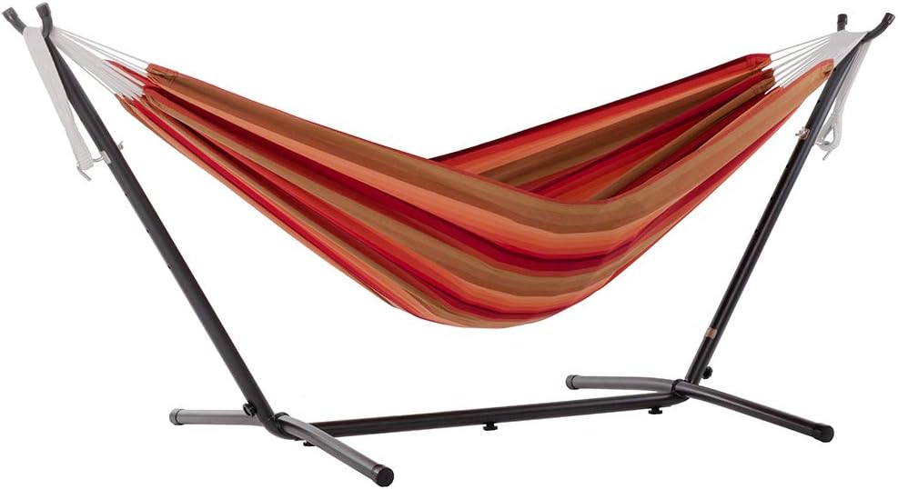 Vivere Double Cotton Hammock with Space Saving Steel Stand