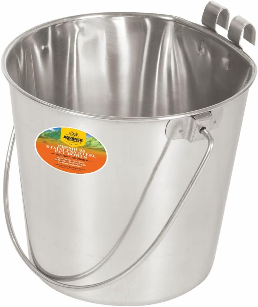 13 Quart Stainless Steel Bucket with Dual Hook for Pets