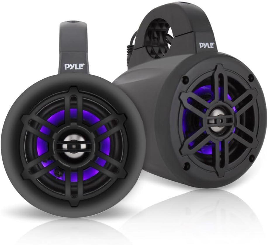 300W Pyle Marine Wakeboard Speakers - Powerful Subwoofer Set with LED Lights