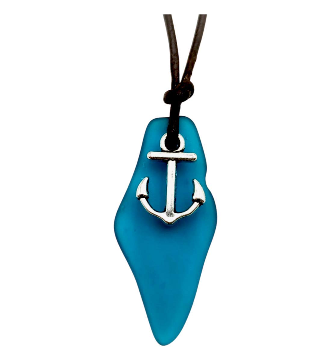 Handmade Sea Glass Shard Leather Cord Necklace for Him or Her