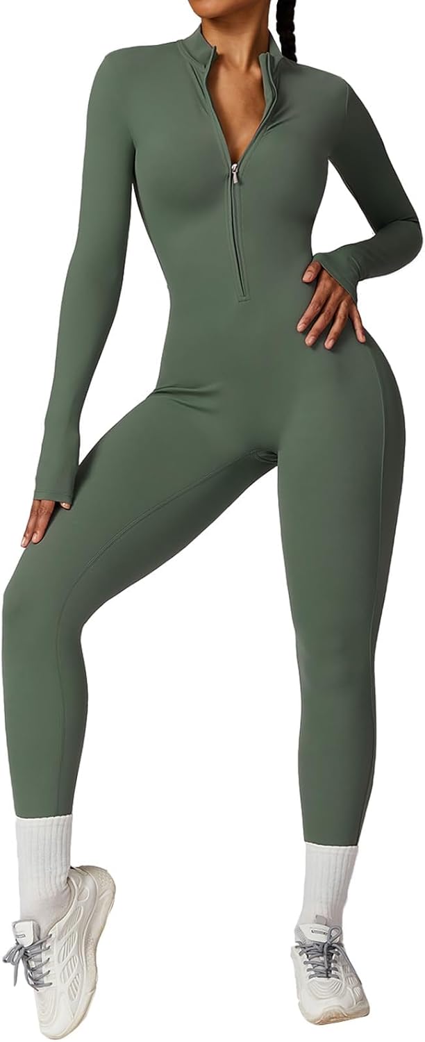 ECUPPER Women Long Sleeve Bodycon Jumpsuits for Workout Style