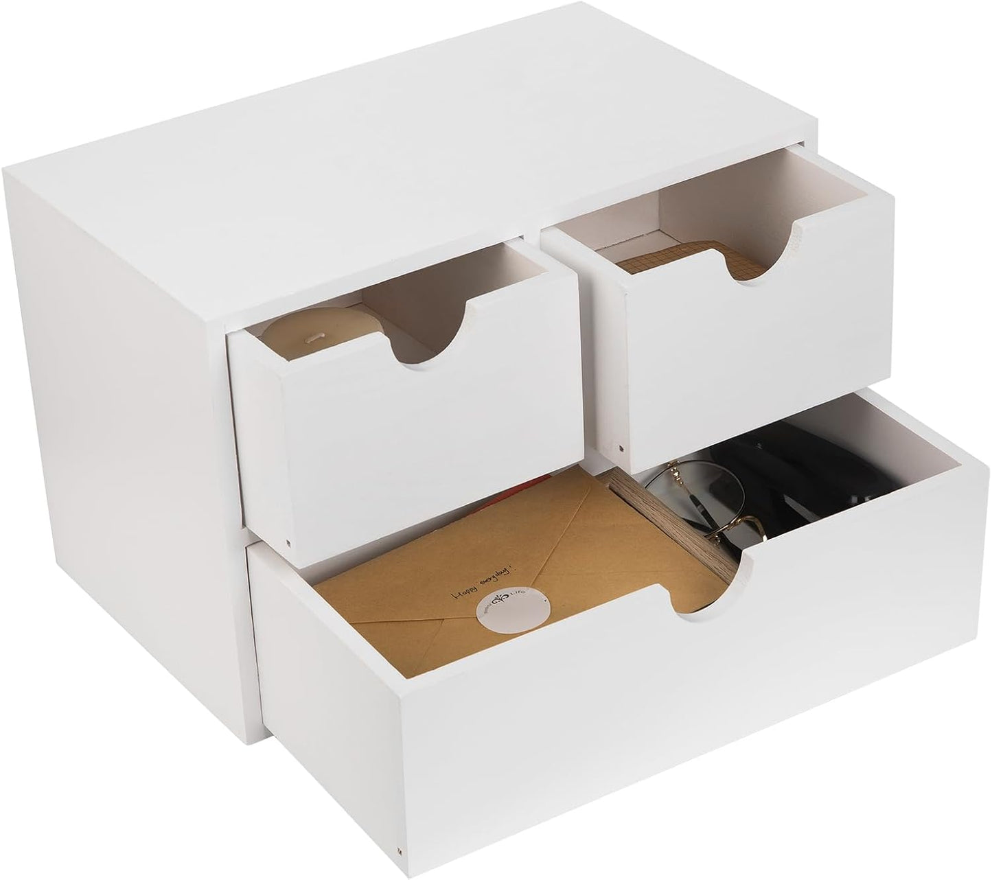 Rustic Distressed White 3-Tier Wood Desk Organizer for Storage