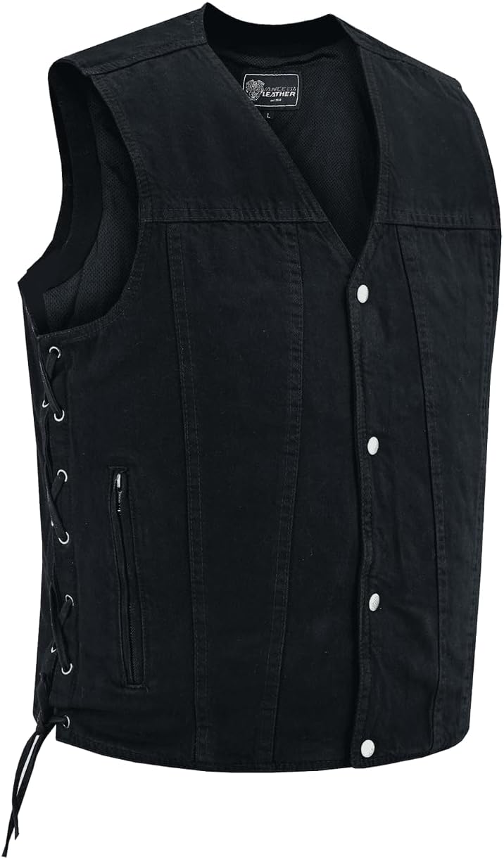 Vance Men's V-Neck Denim Vest for Motorcycle Riders with Pockets