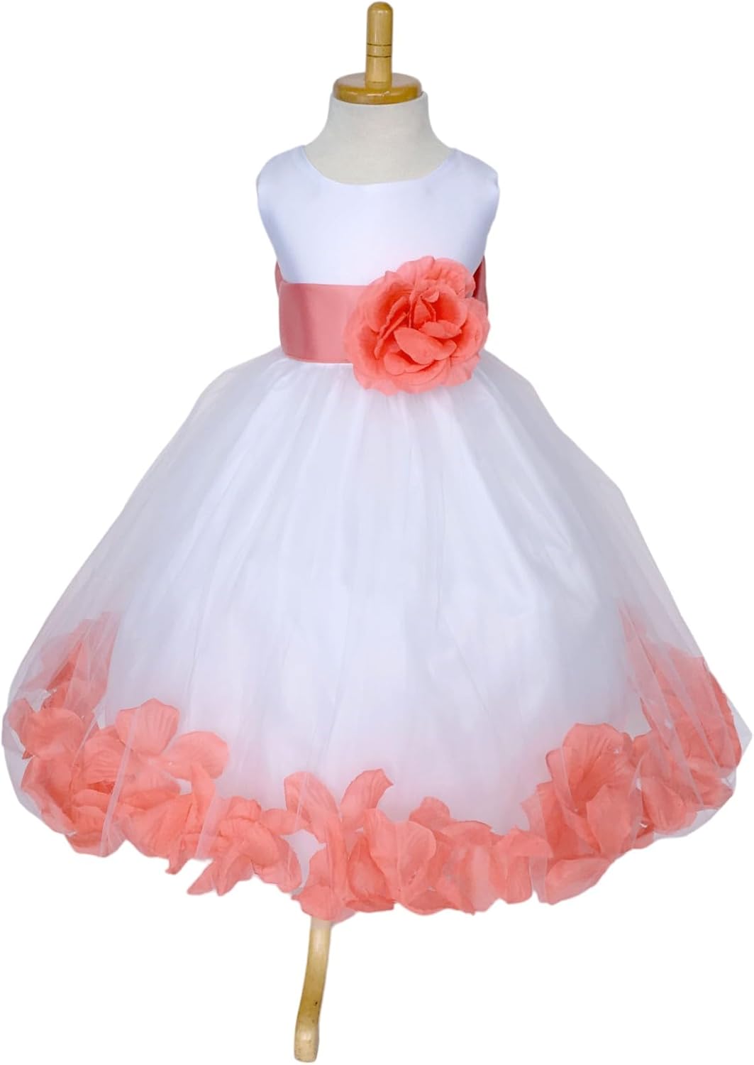 Rose Petal White Tulle Satin Flower Girl Gown for Special Events