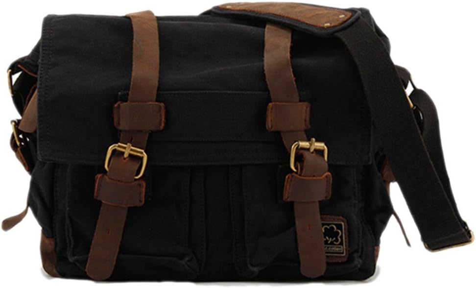 Sechunk Vintage Military Leather Canvas Laptop Bag Messenger
