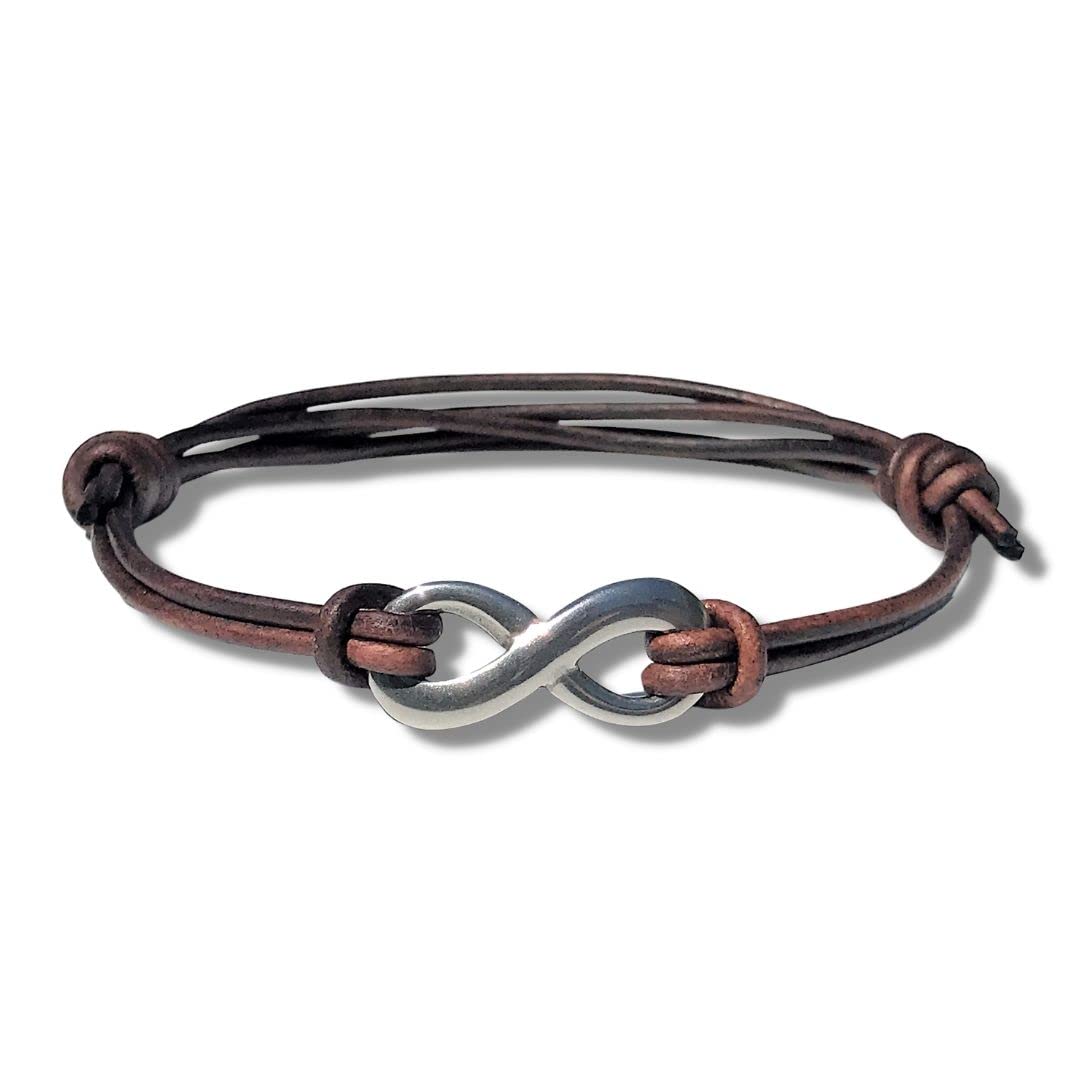 Adjustable Infinity Leather Bracelet with Stainless Steel Charm