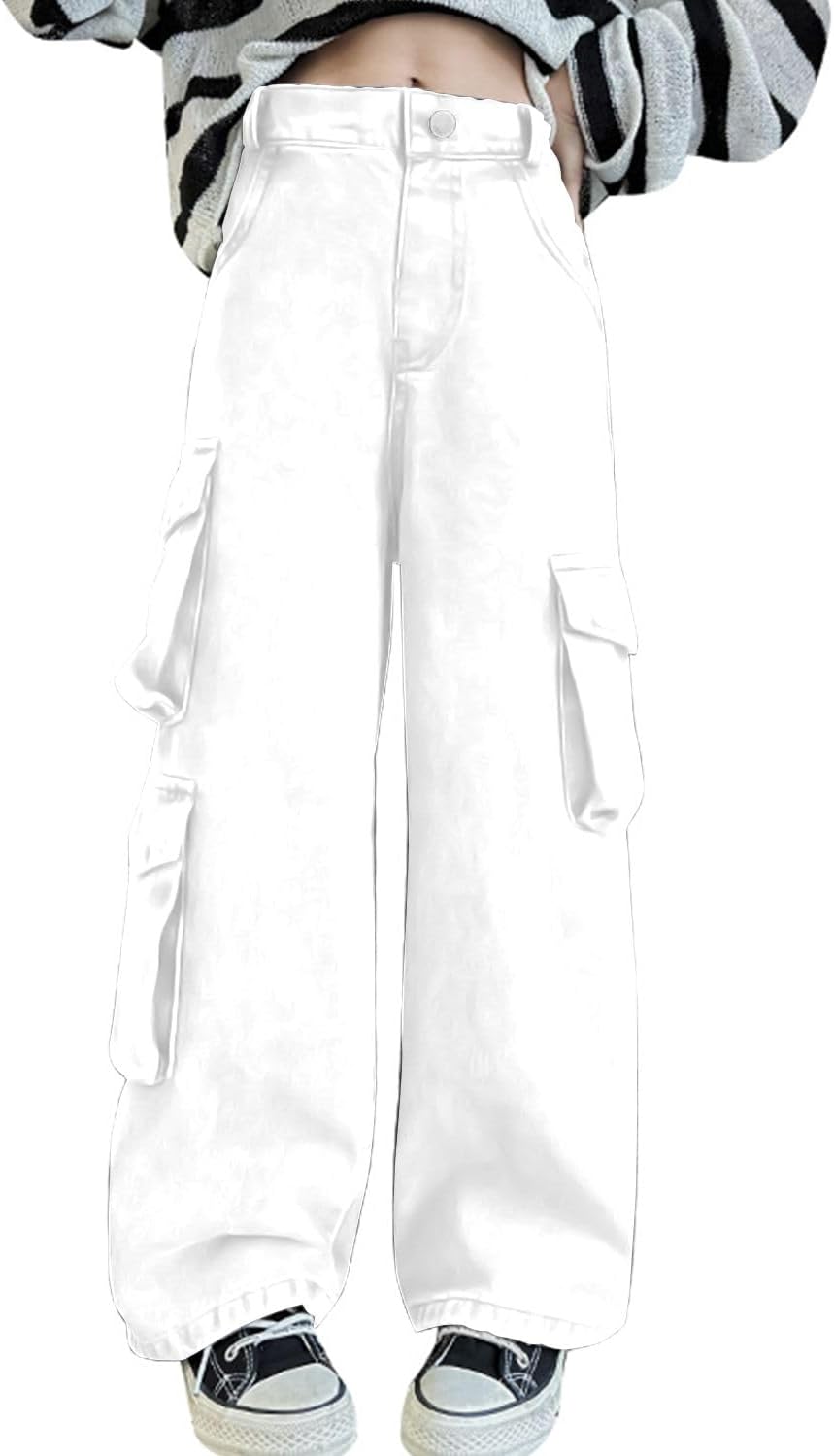 AOWKULAE Girls Jeans Elastic Waist Wide Leg Pants for Kids