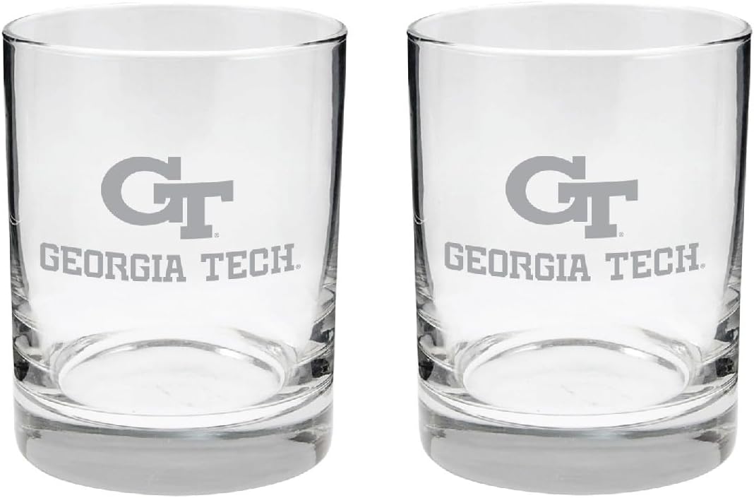 2-Sided Satin Finish Rock Glass Set for Georgia Tech Fans