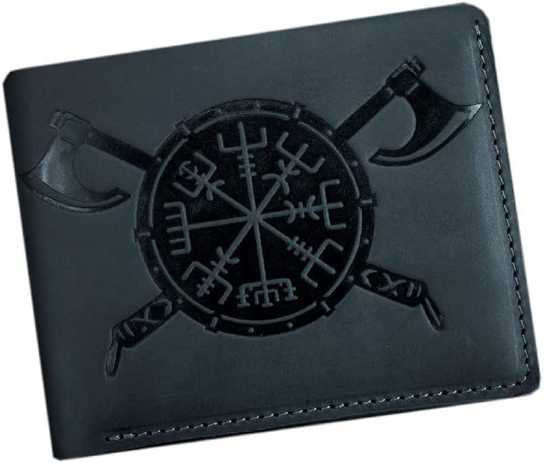 Vikings Gift Wallet for Men - Genuine Black Leather RFID Bifold