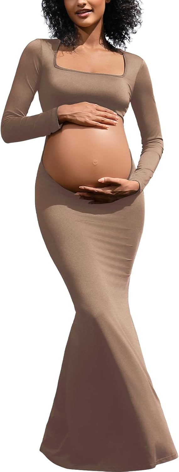 Bhome Maternity Photoshoot Dress with Sexy Cut-Out Backless Design