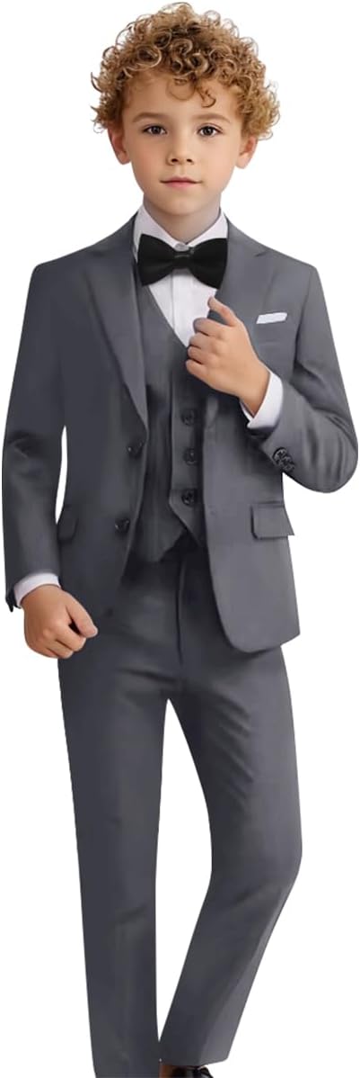 Boys Suit Set Formal Dress Shirt with Bowtie and Vest Pants