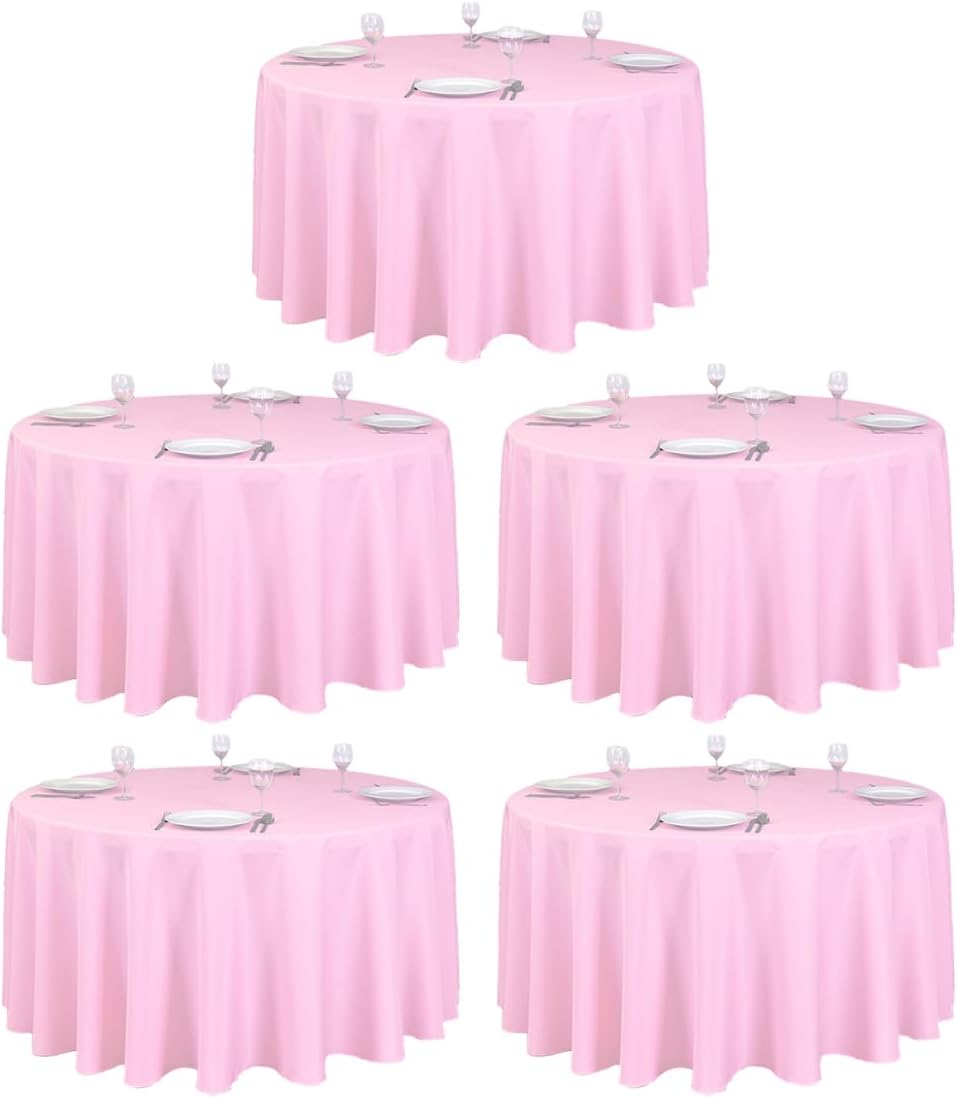 120 Inch Round Tablecloths for 60 Inch Tables - Pink 5 Pack