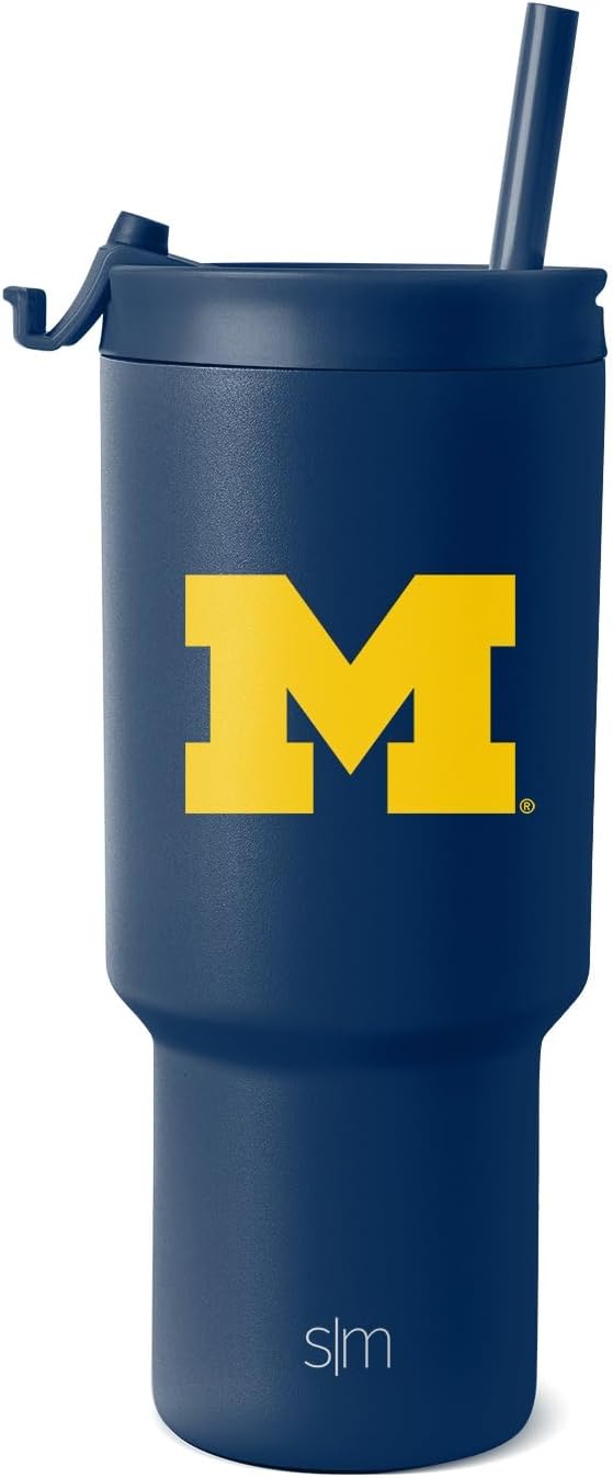 30oz Insulated Tumbler with Flip Lid and Straws for Michigan Fans