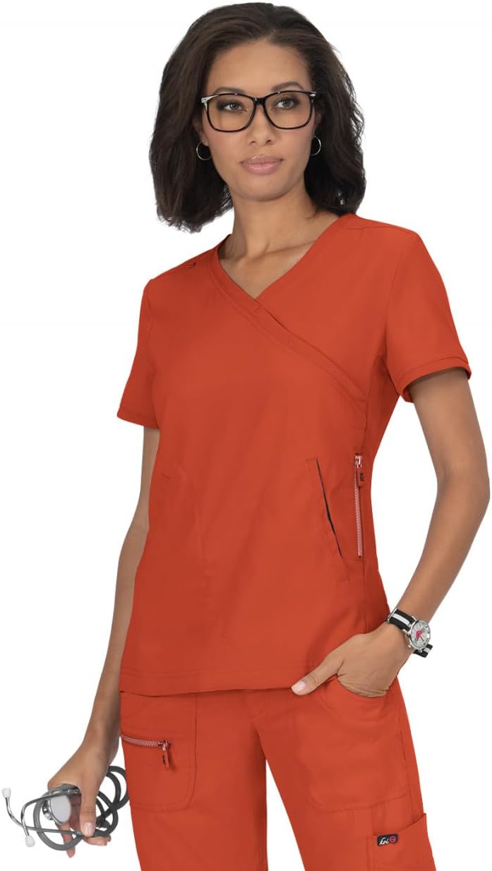 KOI Lite Women's Philosophy Mock Wrap Scrub Top with Zipper