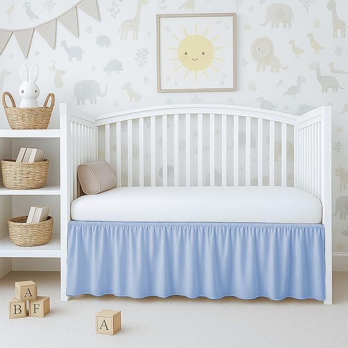 Dust Ruffle Crib Skirt in Light Blue, 100% Egyptian Cotton