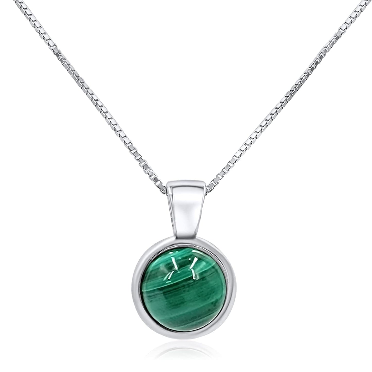 Natural Malachite Gemstone Pendant with White Gold Over Silver