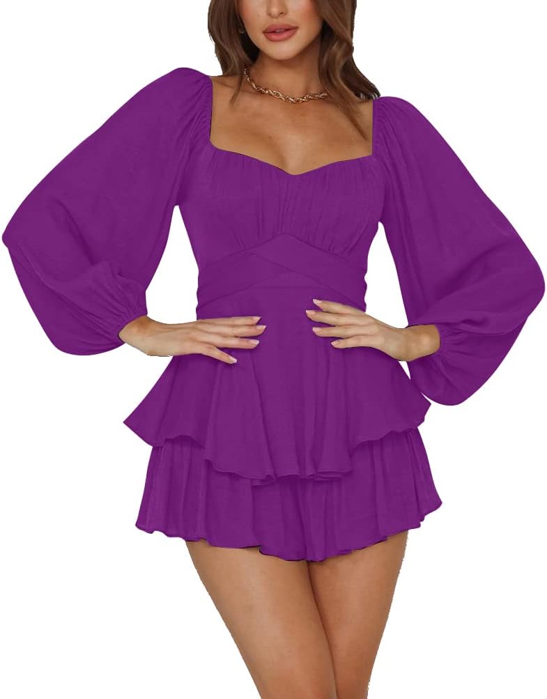 LYANER Women's Ruffle Layer Tie Mini Short Romper for All Occasions