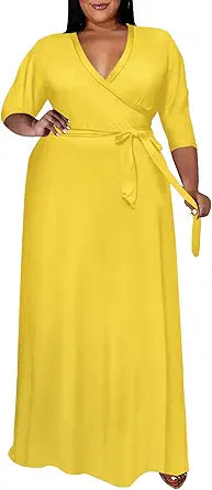 Runwind Plus Size Floral Maxi Dress for Women with Belt