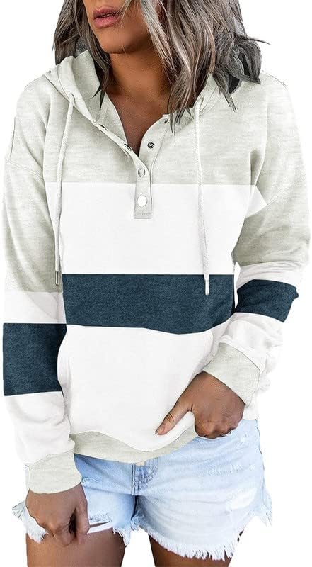 Dokotoo Womens 2024 Hooded Button Collar Casual Sweatshirts