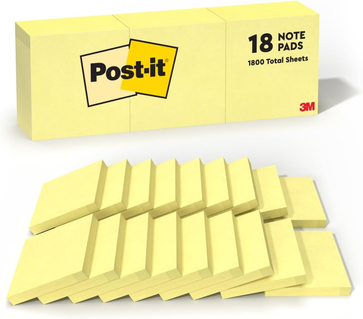 Post-it Notes: 18 Canary Yellow Pads, 100 Sheets, School & Office Essential