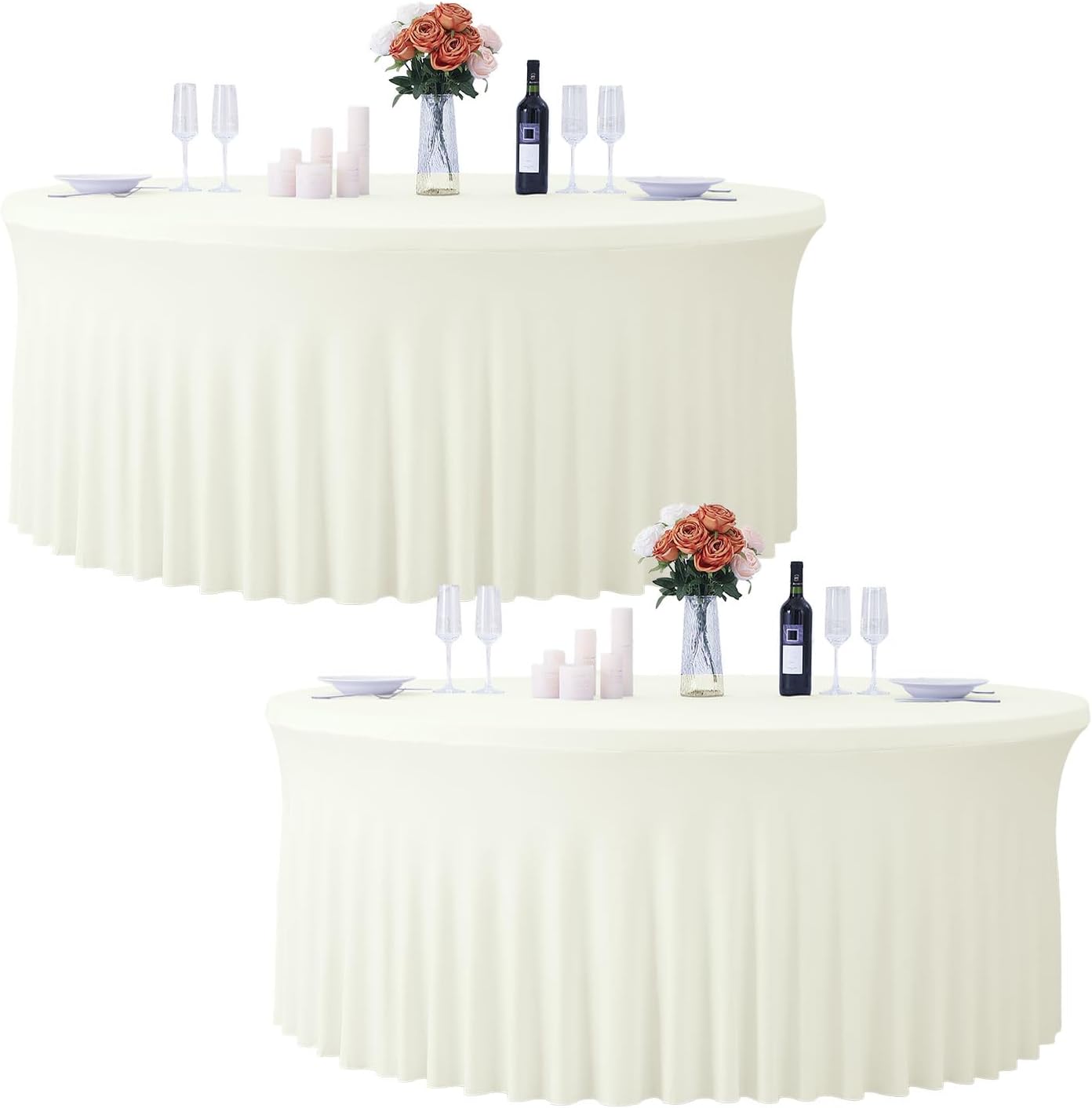 120 Inch Ivory Tablecloth Set for 5FT Round Tables - 2 Pack