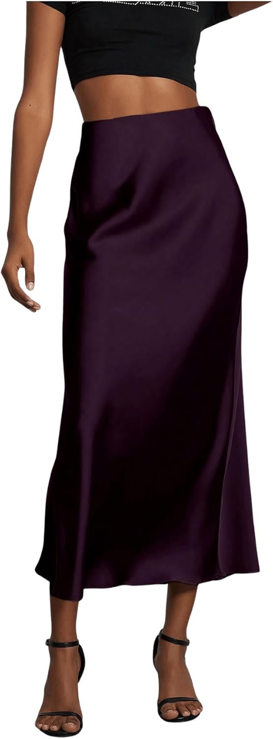 Elegant Satin Midi Skirt for Women - Flared Fishtail Style