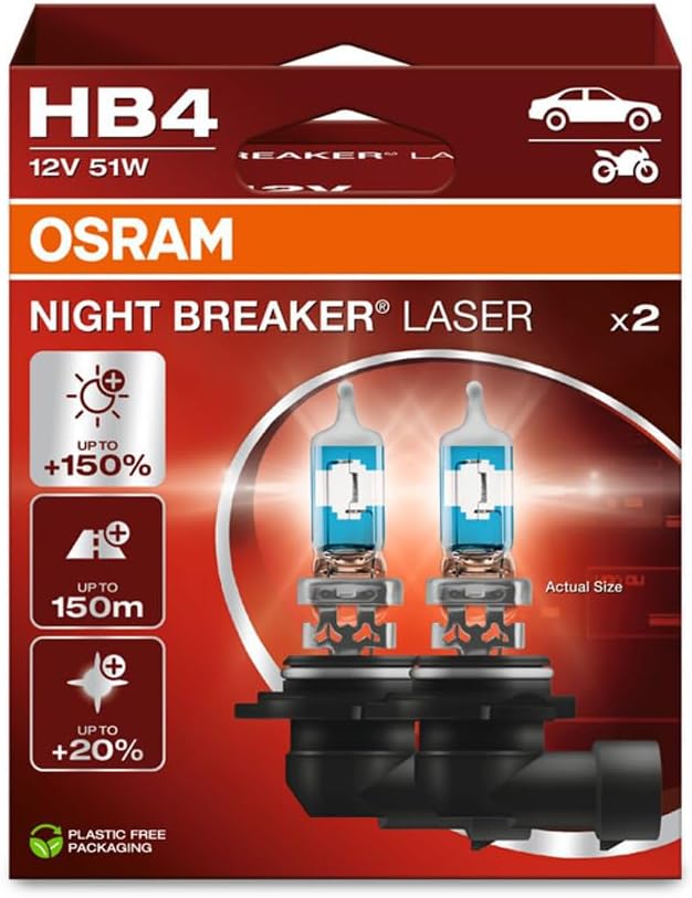 Osram Night Breaker Laser HB4 Headlight Bulb for Enhanced Visibility