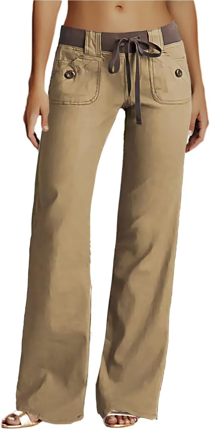 Flamingals Low Rise Cargo Wide Leg Pants for Women - Trendy Style