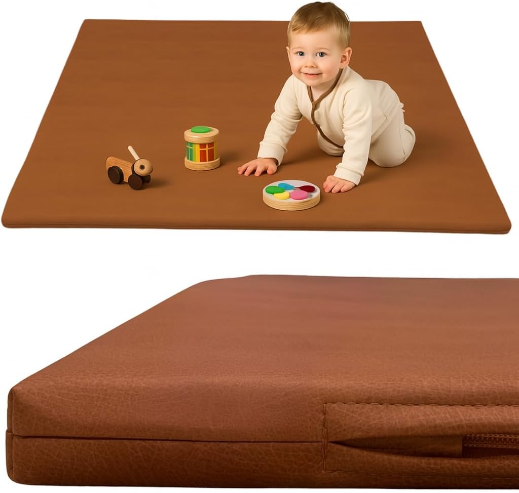 Premium Large Vegan Leather Baby Play Mat for Tummy Time