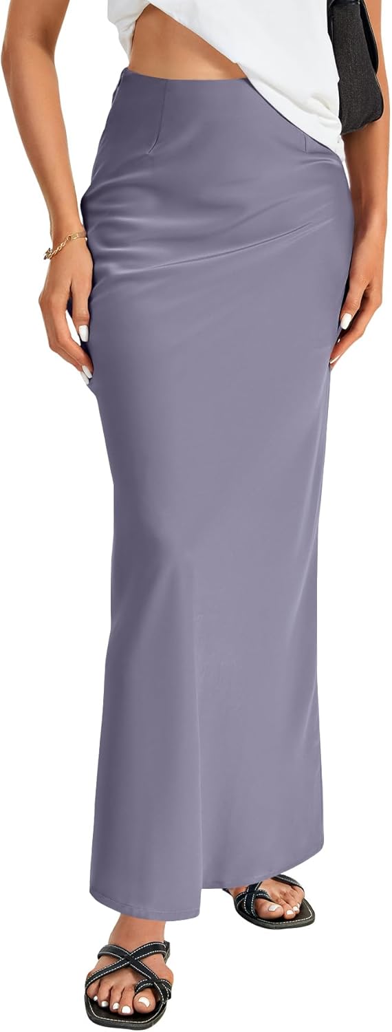 Elegant Satin Silky High Waist A Line Maxi Skirt for Women
