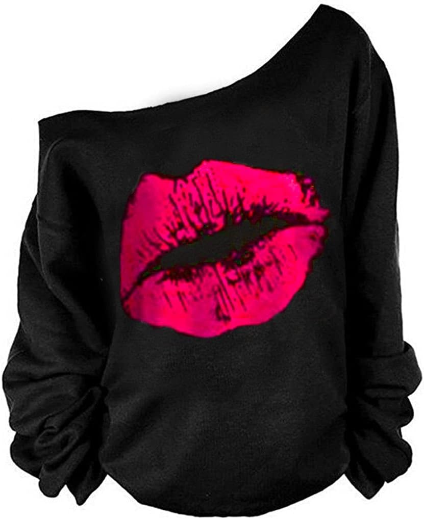 MAGICMK Lips Print Off Shoulder Sweater - Plus Size